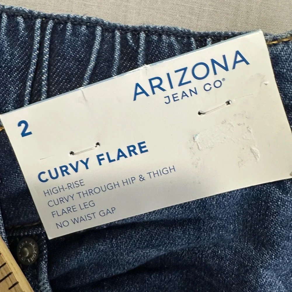 Arizona Womens 2 Curvy Flare Jeans Dark Wash High Rise No Waist Gap NEW
